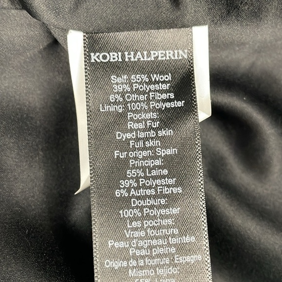 New Kobi Halperin Notched Collar Wool Blend Coat Fur Pockets Shearling Black XS - Picture 12 of 16